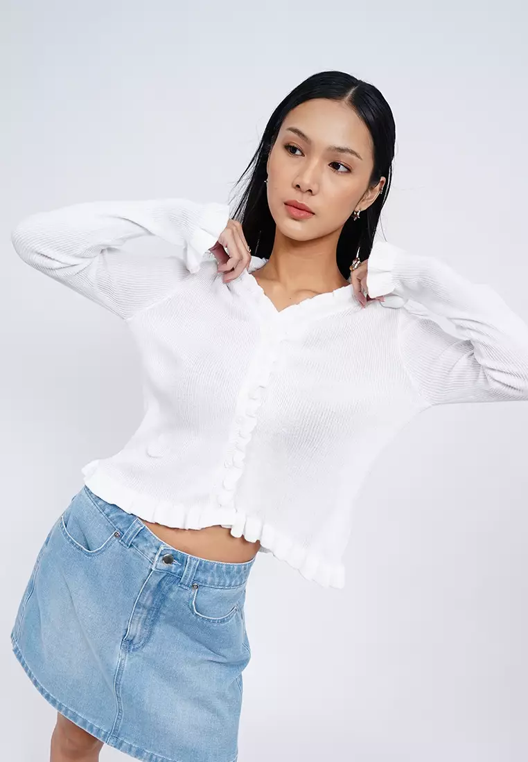 V-Neck Ruffle Knit Cardigan