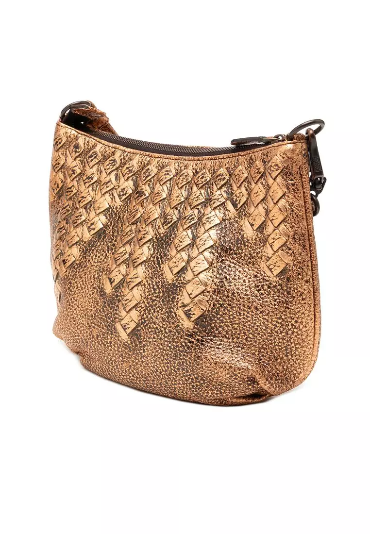 Pre-Loved Bottega Veneta Intrecciato Trimmed Metallic Leather Crossbody