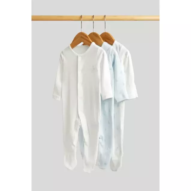 Mothercare Sloth Baby Sleepsuits - 3 Pack - Baju Tidur Bayi Laki-laki (Putih)