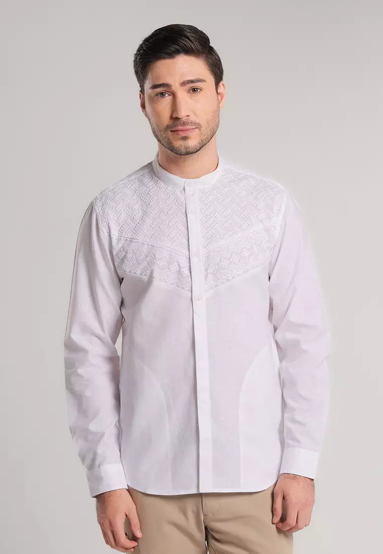 MOC Kemeja Koko Lengan Panjang Pria Mudzil - White