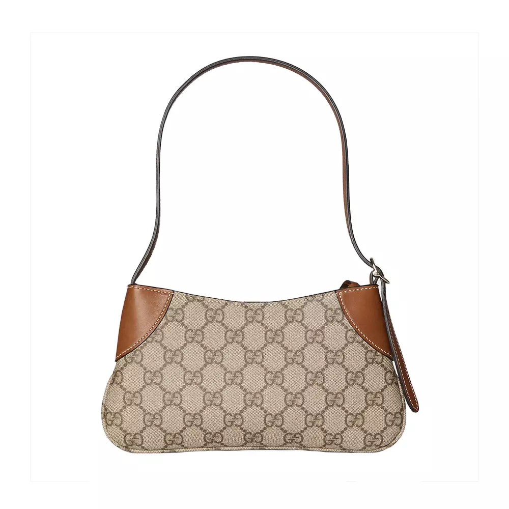 GG Monogram Emblem Small Shoulder Bag Beige Brown