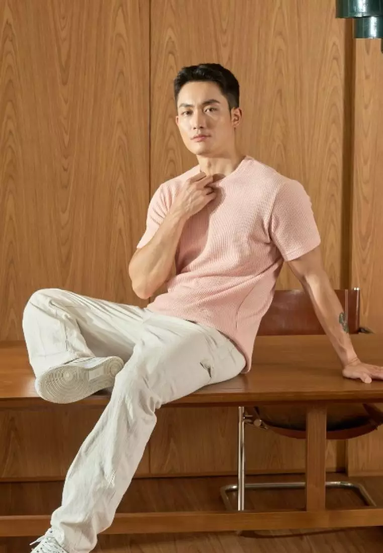 Kale Waffle Peach / Kaos Polos Tekstur Lengan Pendek Pria / Unisex