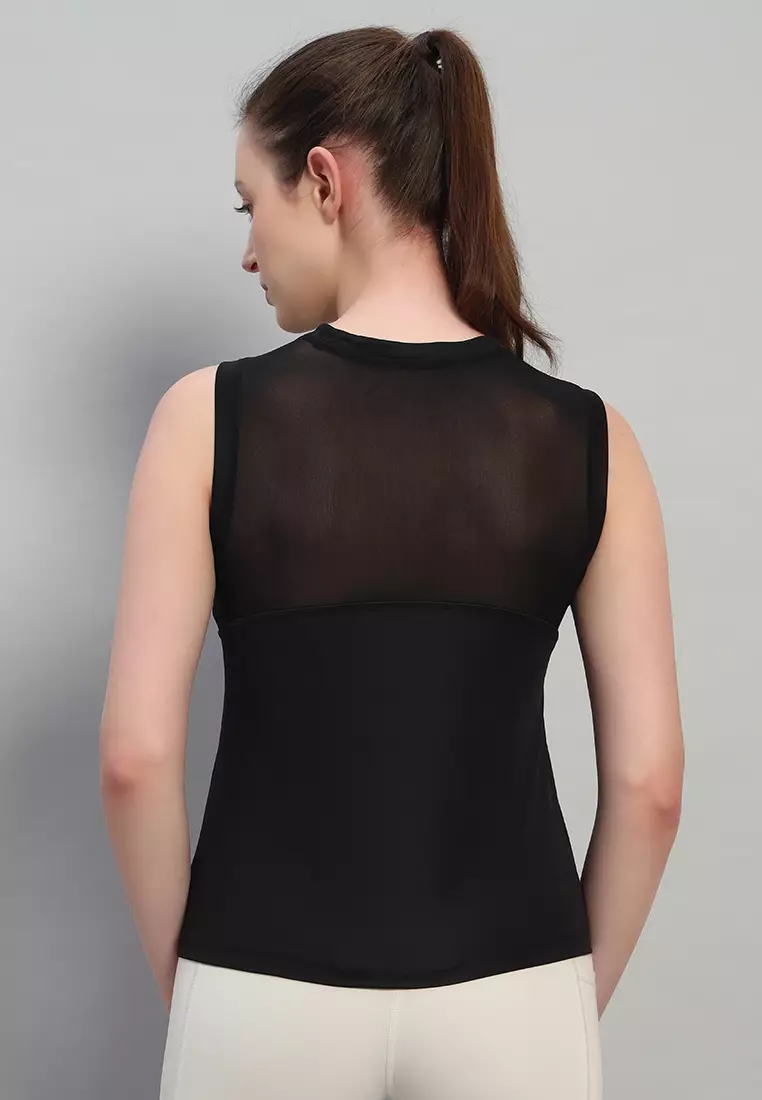 女士透氣無袖黑色訓練背心