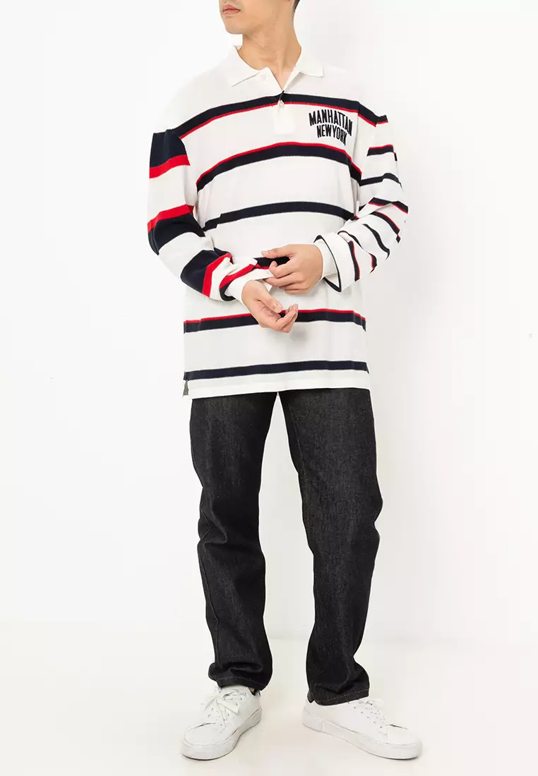 Knitted Long Sleeve Striped Polo Shirt - Tommy Jeans