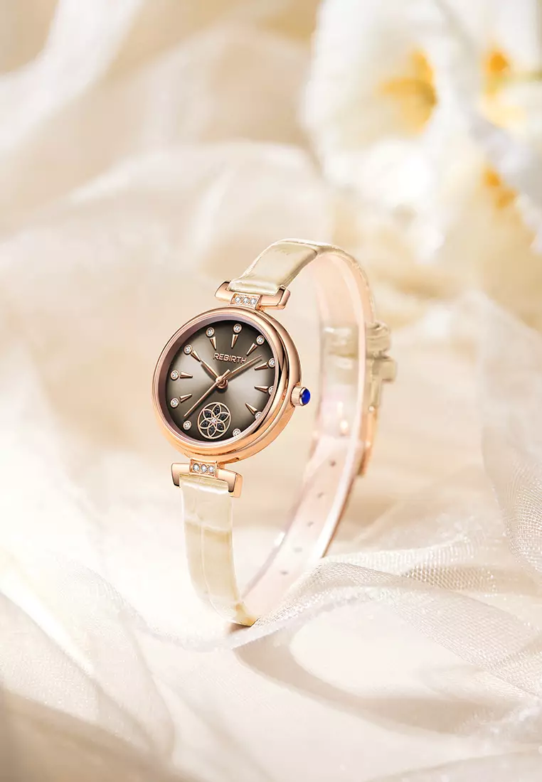 Jam Tangan Wanita Berlian Anggun Anti Air Kuarsa Tali Kulit Gaya Korea Jam Tangan Cewek