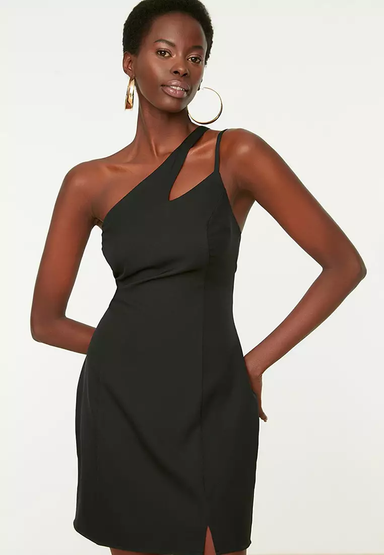 Buy Trendyol Asymmetrical Collar Detailed Black Dress 2024 Online ...