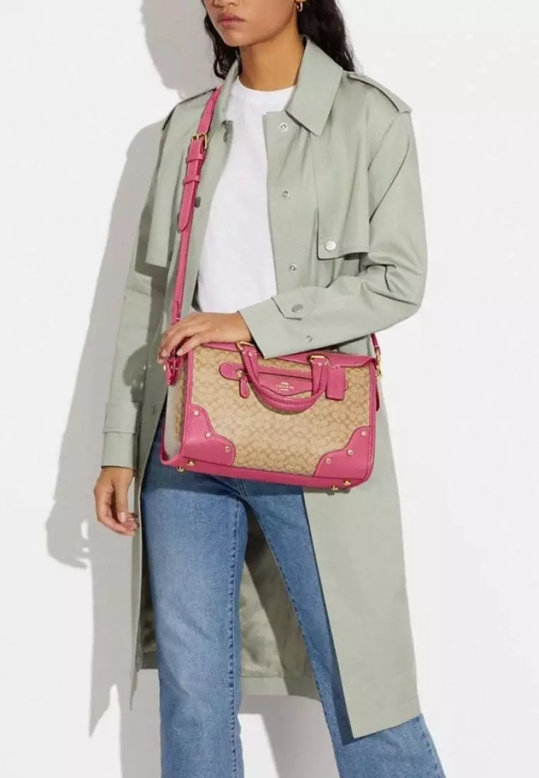 Coach Millie Satchel In Colorblock Signature Canvas Light Khaki Petunia