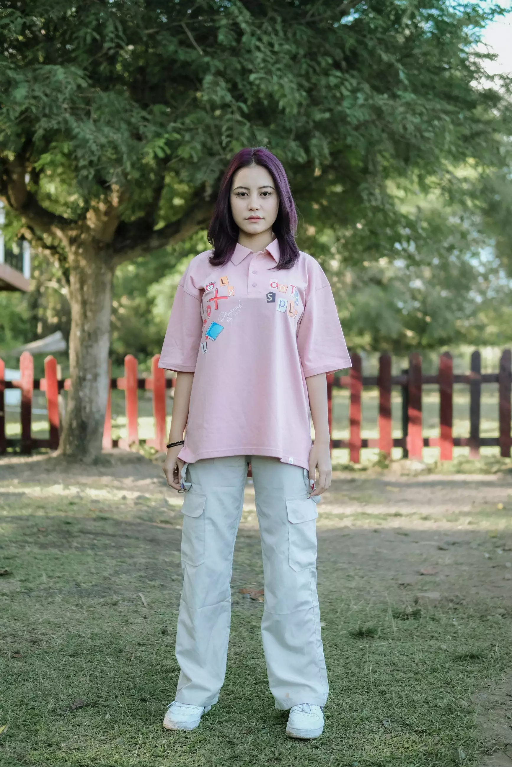 OOTDSUPPLY Oversize Polo Shirt Pencil Dusty Pink & Black l Kaos Oversize Pria dan Wanita OVZ-PS005