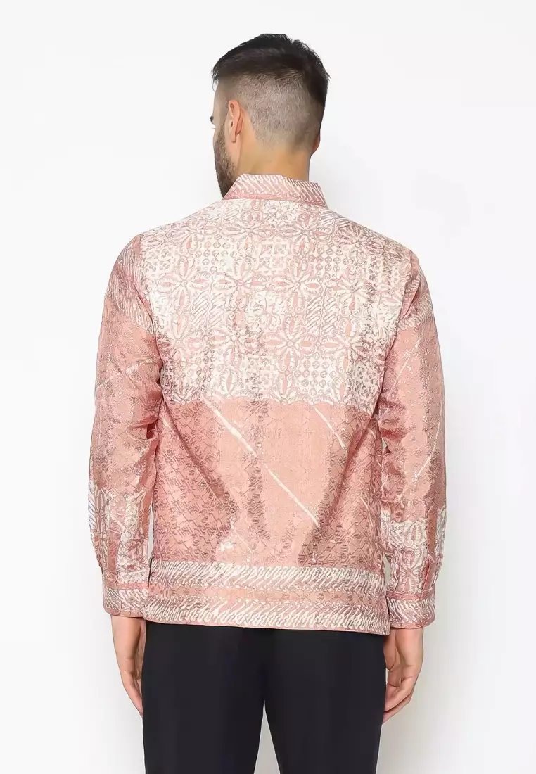 Rinjanie Batik - Batik Abstrak Modern Caramel - Kemeja Pria Batik - Kemeja Batik Lokal Indonesia - Batik Cap -  KRJI - CR 