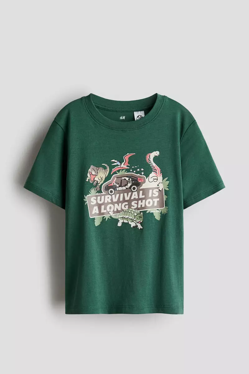 Print-motif cotton T-shirt