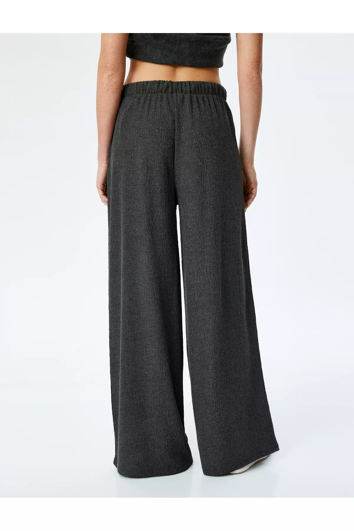 Comfortable Fit Textured Straight Wide Leg Trousers