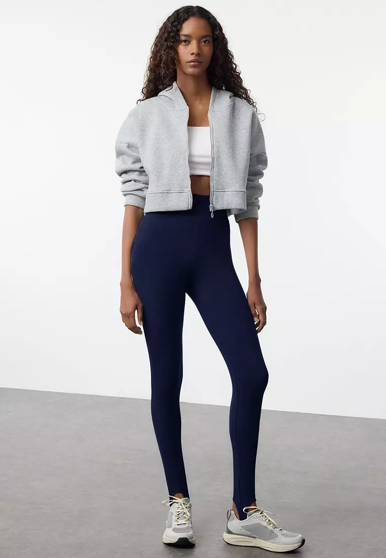 Navy Blue Brushed Soft Fabric Füzo Full Length Yoga Knitted Sports Leggings THMAW25TY00009