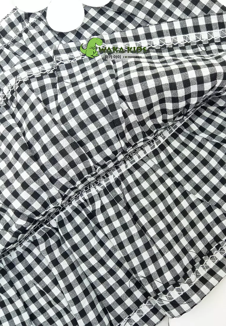 Wakakids Dress Bayi Anak Perempuan Lengan Pendek Katun Bunga Kombinasi Kotak Kotak 4482 Venrc Merah