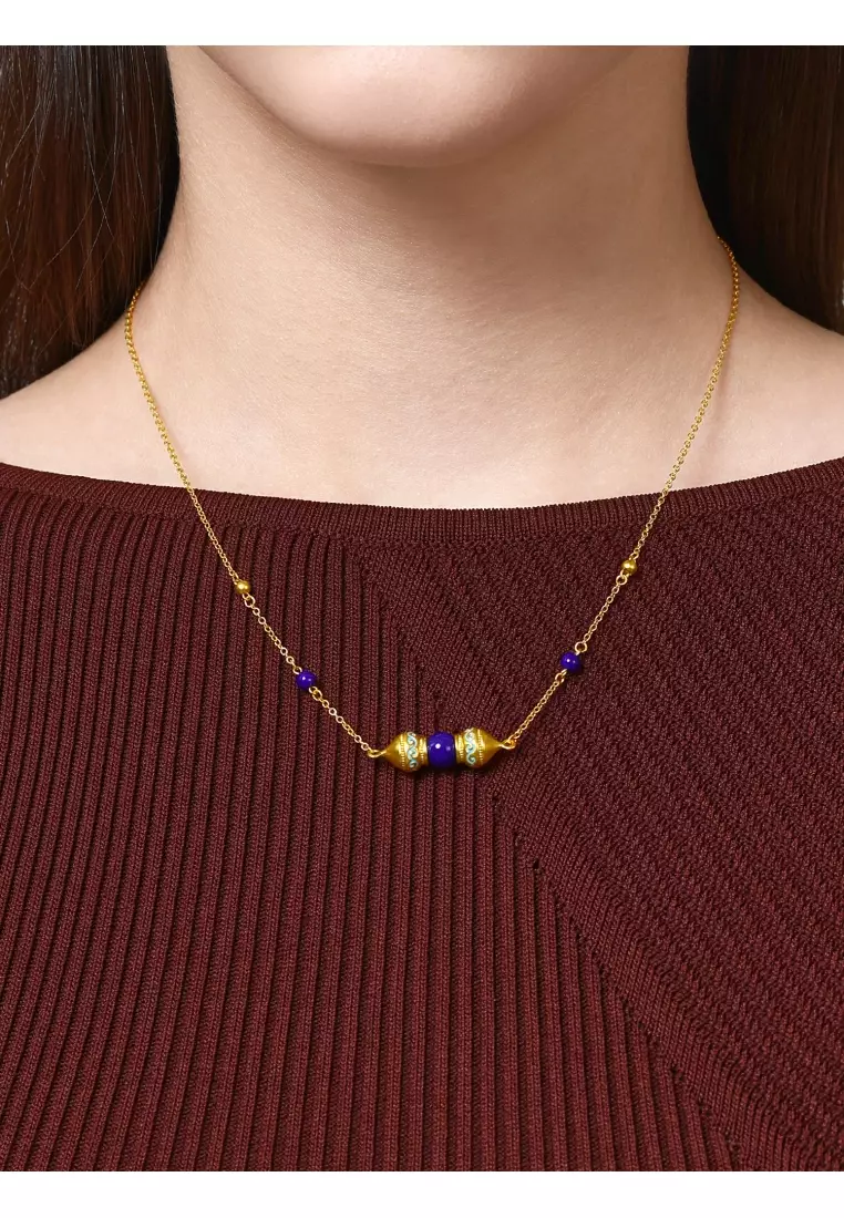 999 24K Solid Gold & Lapis Lazuli Necklace for Women 95613N