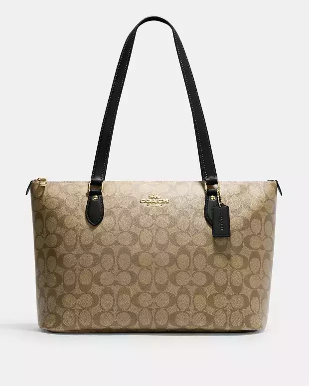 Gallery Tote Bag In Signature Canvas Gold/Khaki/Black