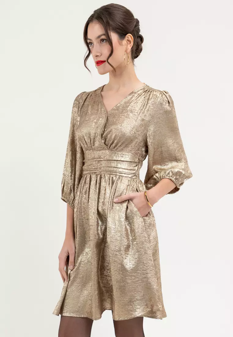 Caura Quarter Sleeves Metallic Dress