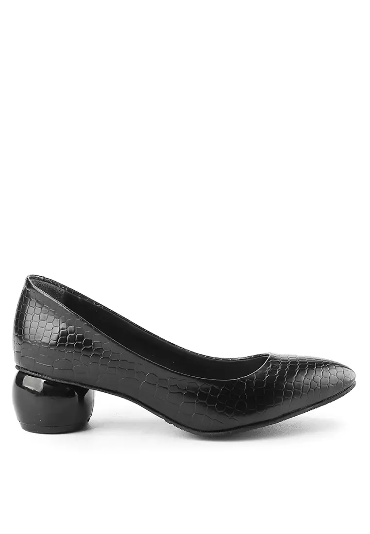 Celine Sepatu Pantofel Wanita Kantor Pumps - Black Croco