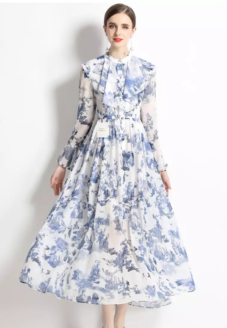 sachin and babi light blue dress Off-the-Shoulder Fitted Chiffon Dress For Women, Upper West – Don't Panic  Shoes