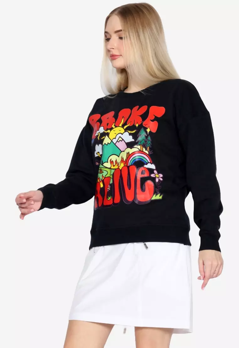 TONIQUE Sweatshirt Katun Wanita Hitam LEAH Women's Regular Fit Cotton Sweatshirt Black