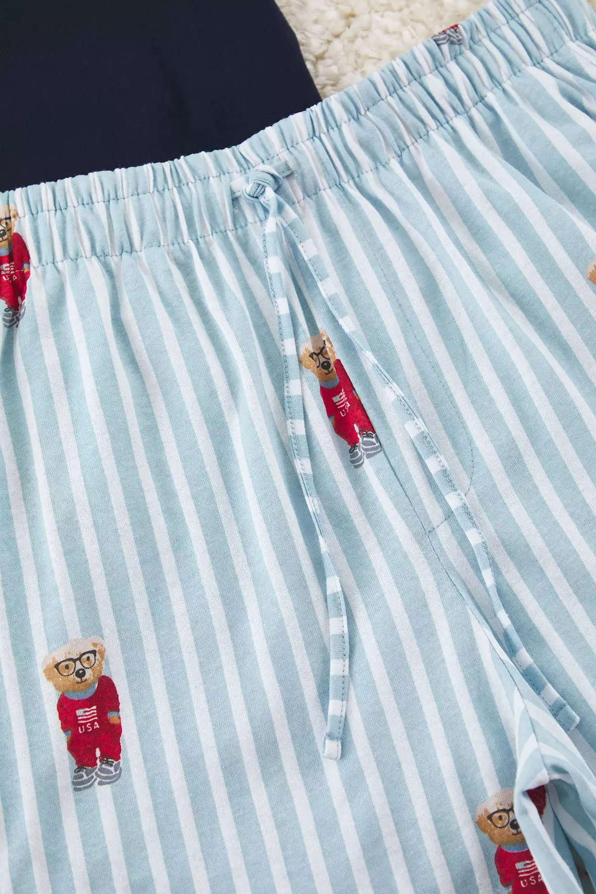 Blue Regular Fit Teddy Bear Printed Knitted Shorts Pajama Set Tmnss24Pt00034