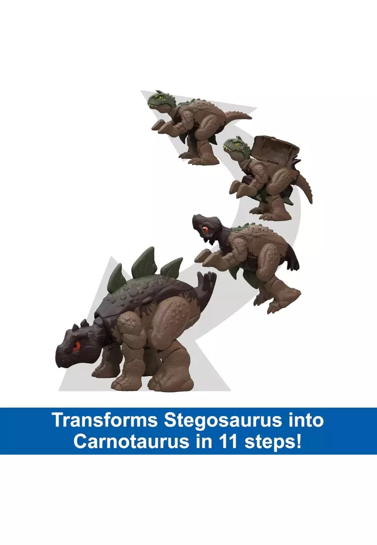 Mattel Jurassic World Fierce Changers 2-In-1 Dinosaur Action Figure, Double Danger Toy Transforms From Stegosaurus To Carnotaurus In 11 Steps