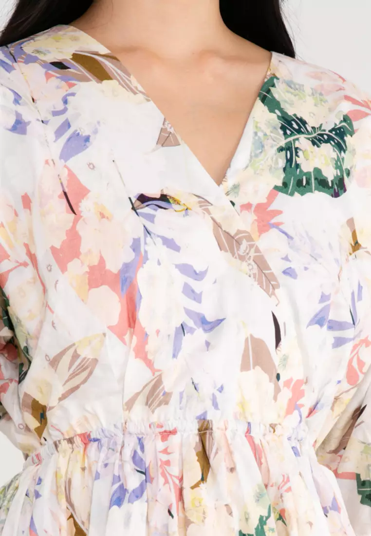 Wrap Front V Neck Printed Dress