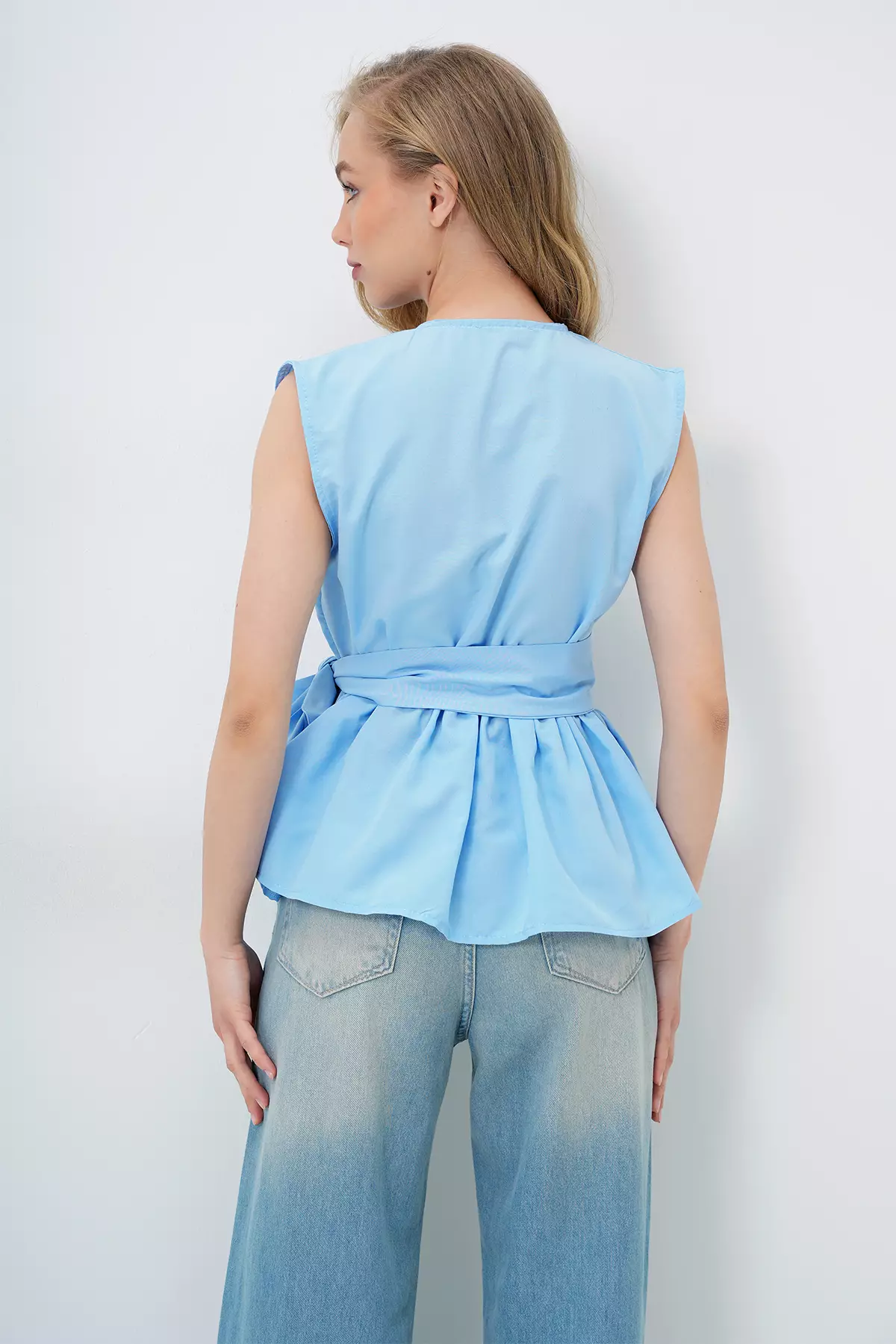 Cotton Sleeveless Poplin Wrap Top