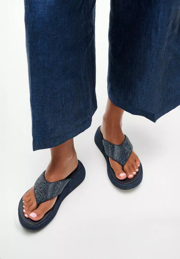 F-MODE Women's Denim Toe-Post Sandals - Dark Denim (A2V-D71)