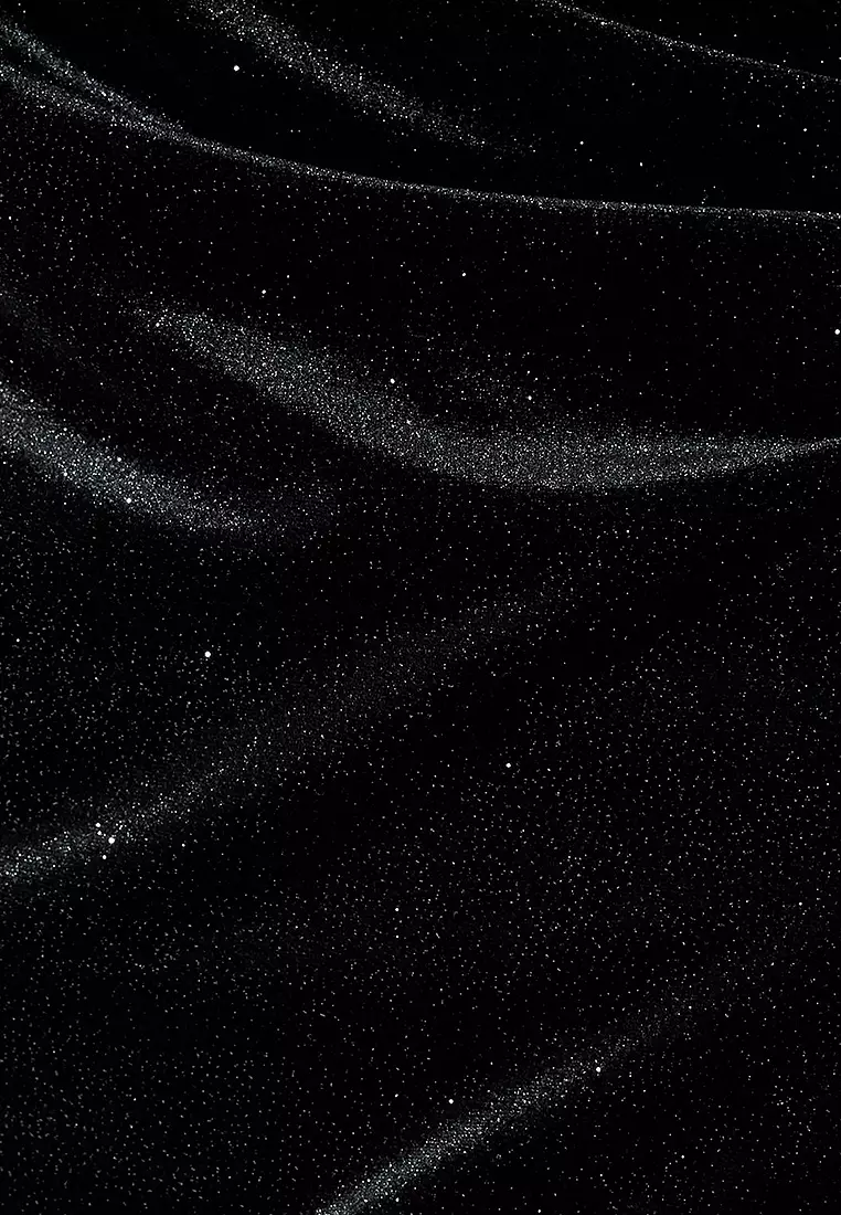 Velvet Dress Glittery Midi Length Slit Detailed Straped V Neck Draped