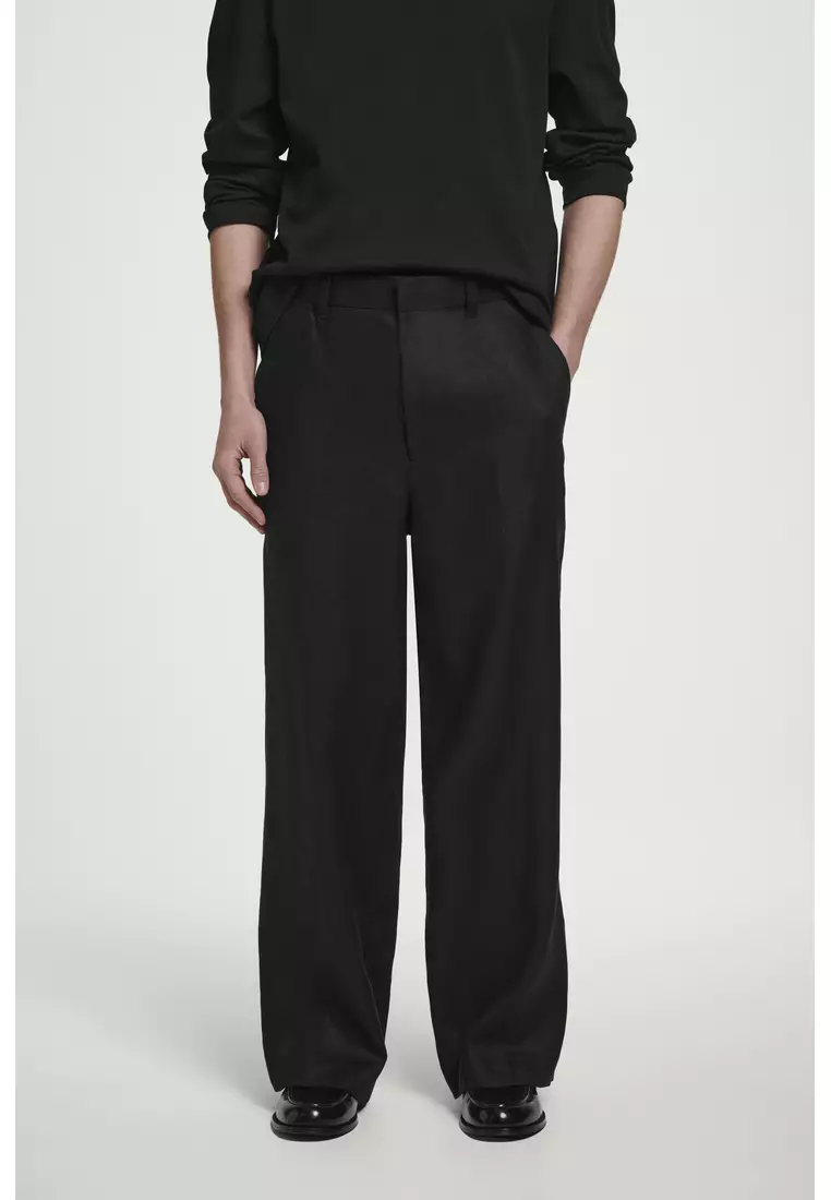 FLUID LINEN WIDE-LEG TROUSERS
