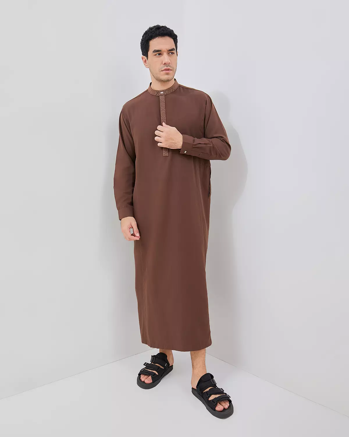 AMK Jubah Gamis Pria Thobe KK Taqi L/s Brown Warna Brown
