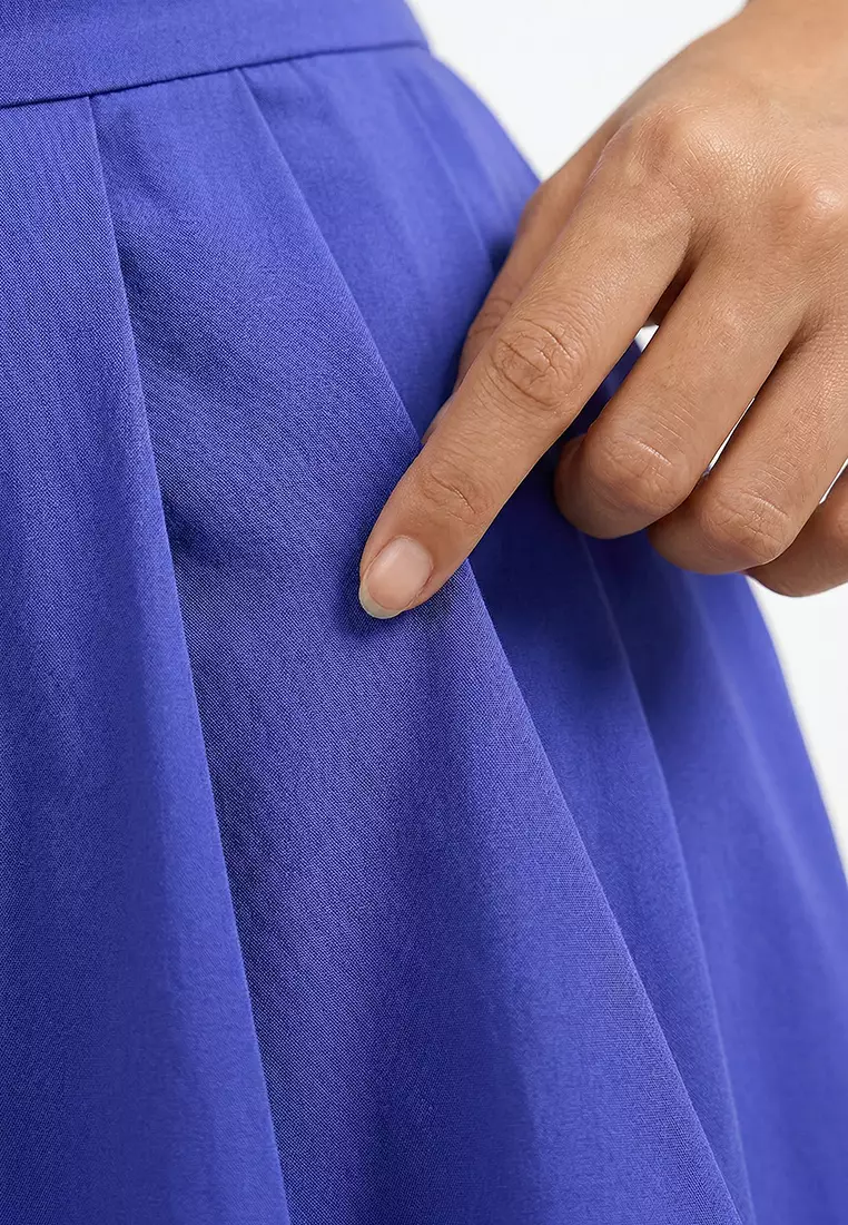 Navy Blue Pleated Detailed Maxi Length Woven Skirt TWOSS25ET00158