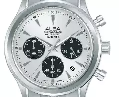 Jam Tangan Pria Alba Prestige AT3K55 AT3K55X1 Strap Stainless Steel Silver Color Men White Black Dial Chronograph Feature Watch Original Garansi Resmi