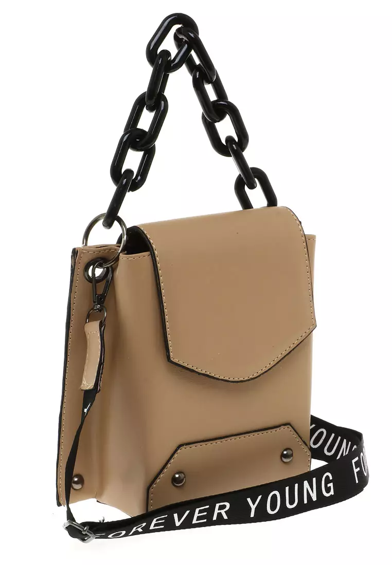 Xena Slingbag Wanita Tali Rantai Motif Polos High Quality Premium - Cream