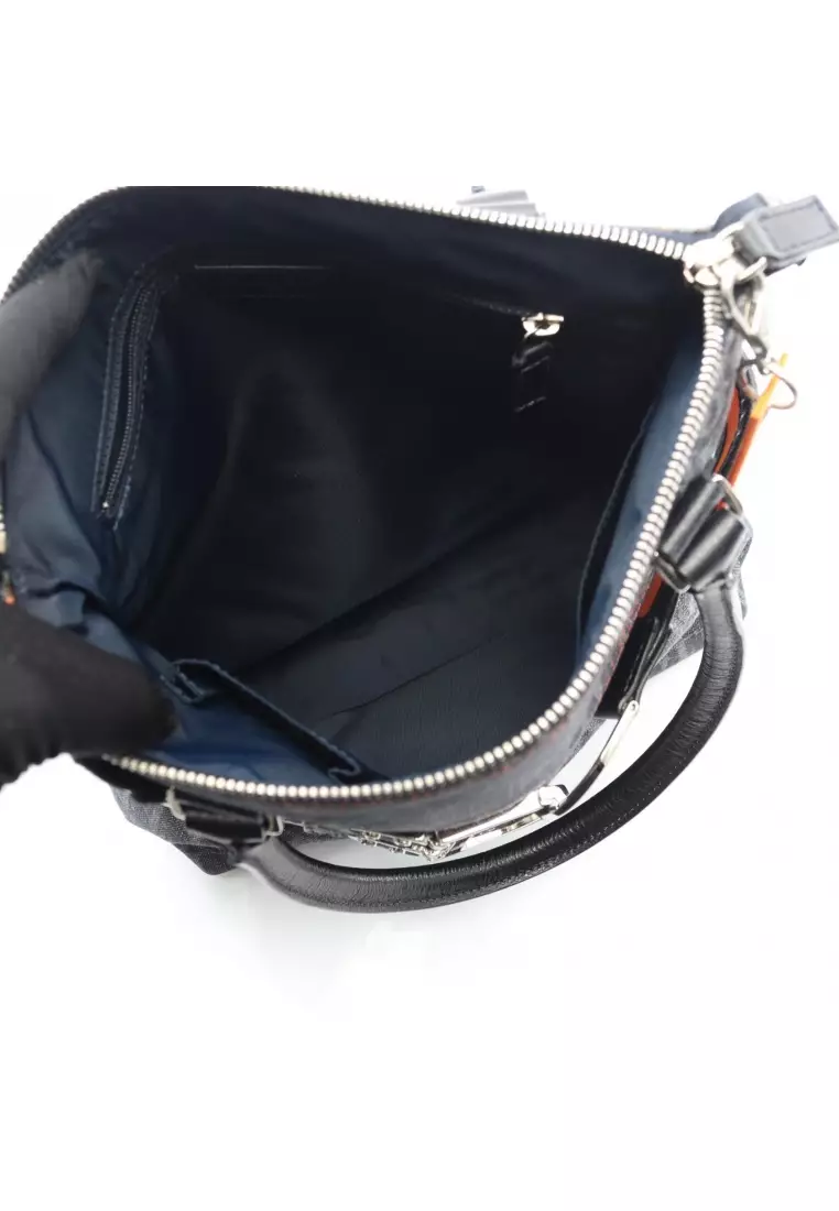 Pre-Loved Christian Dior Flight Line Trotter Handbag tote bag denim leather Indigo blue black orange