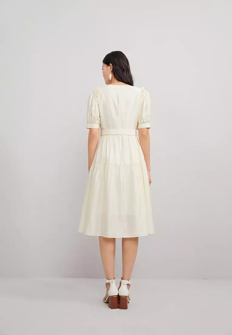 Linen Midi Dress with Sash