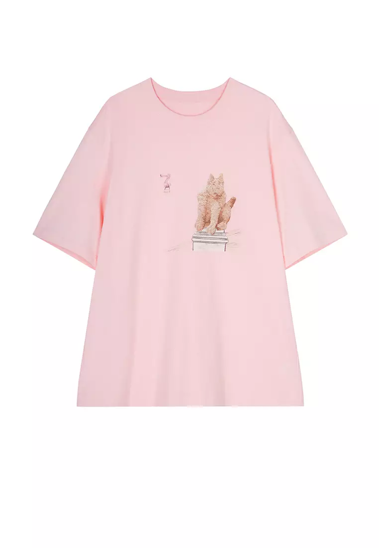 100% Cotton Graphic Print Loose Short-Sleeve T-Shirt