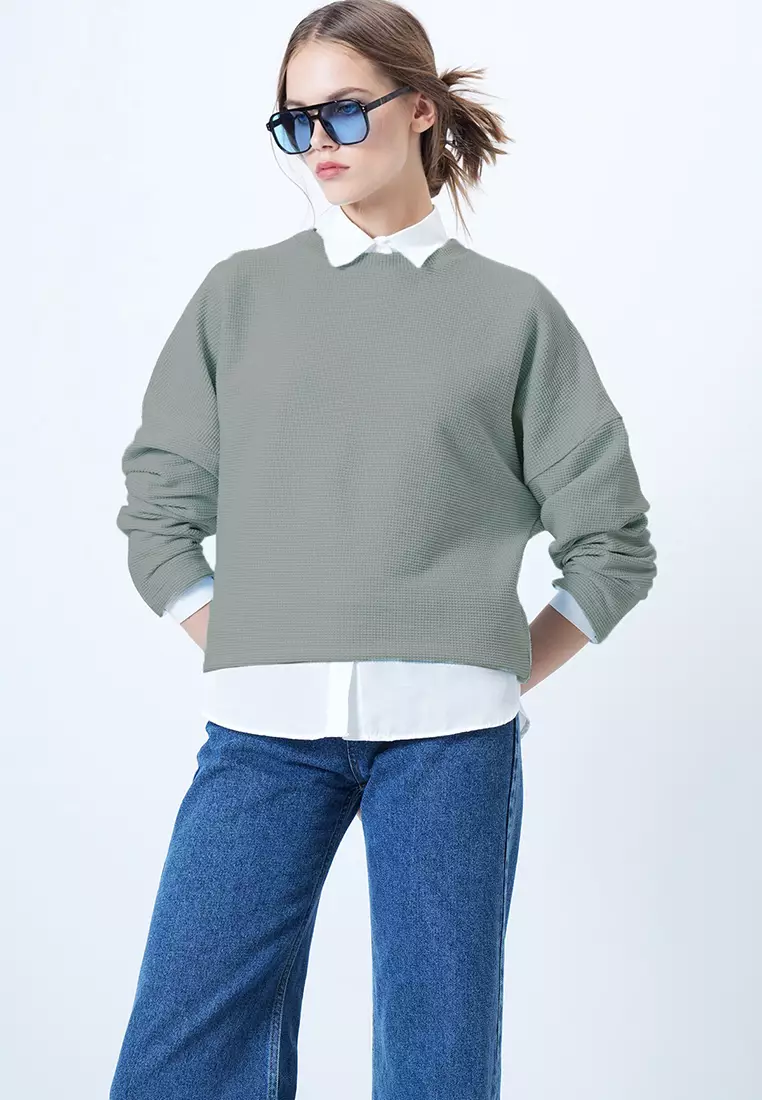 Crew Neck Batwing Sleeves Sweatshirt
