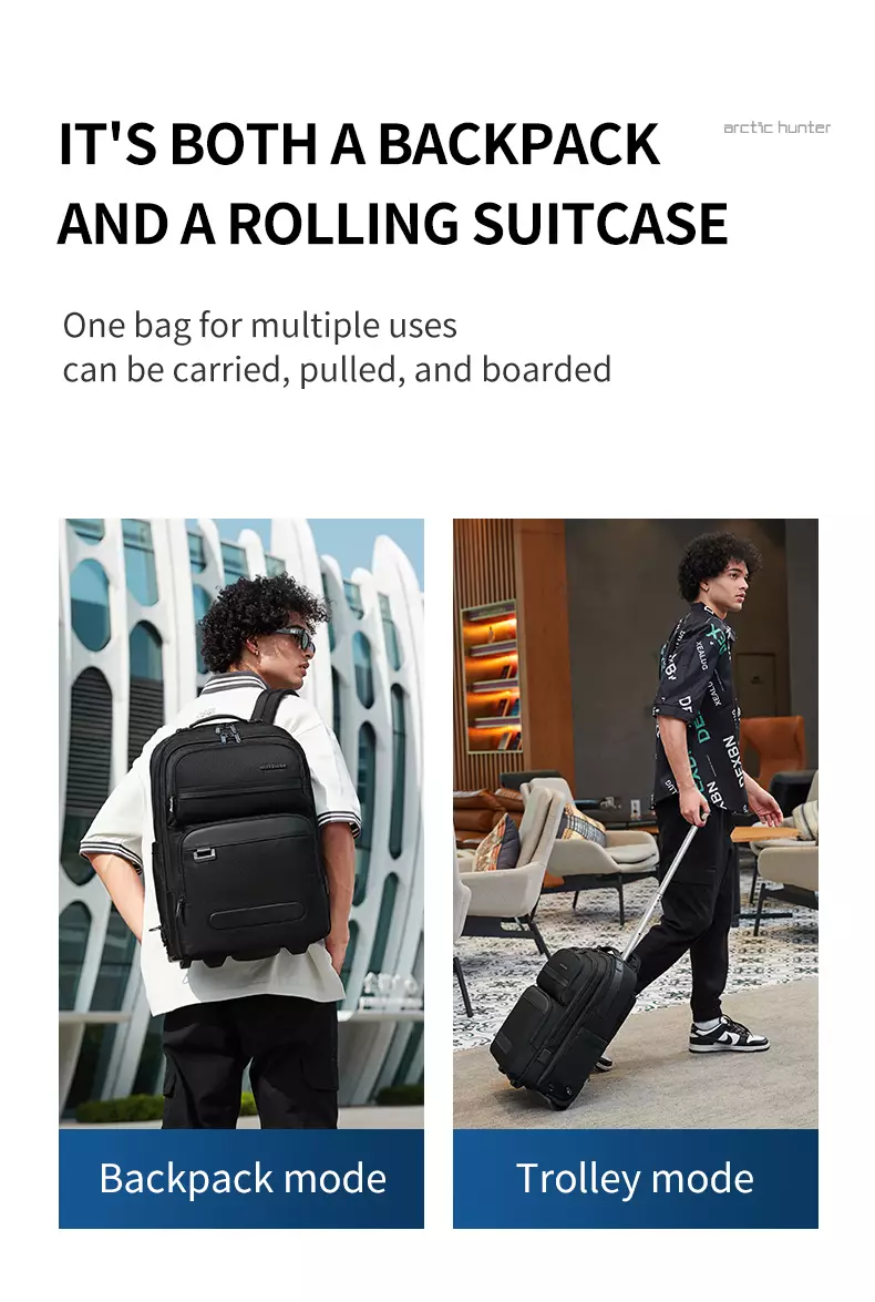 Arctic Hunter LG00656-1 Tas Ransel Semi Koper Backpack Bag Laptop USB With Wheels- Black