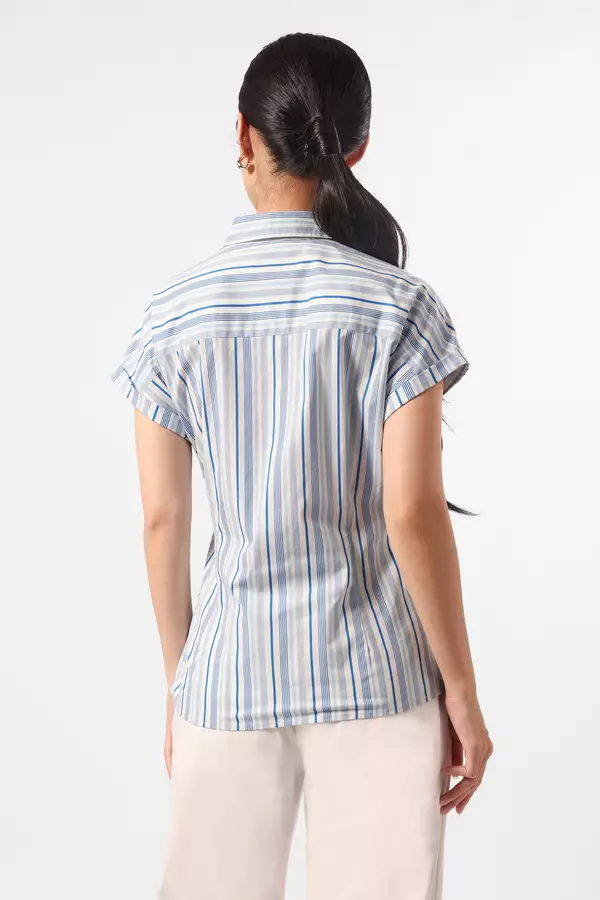 Minimal x Devina Putri - Kelye - Blus Pita Motif garis - Blue Colour Blue