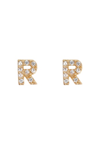 Timi of Sweden white and gold Petite Chrystal Letter Stud Earrings R EBD9EAC4A659DEGS_1
