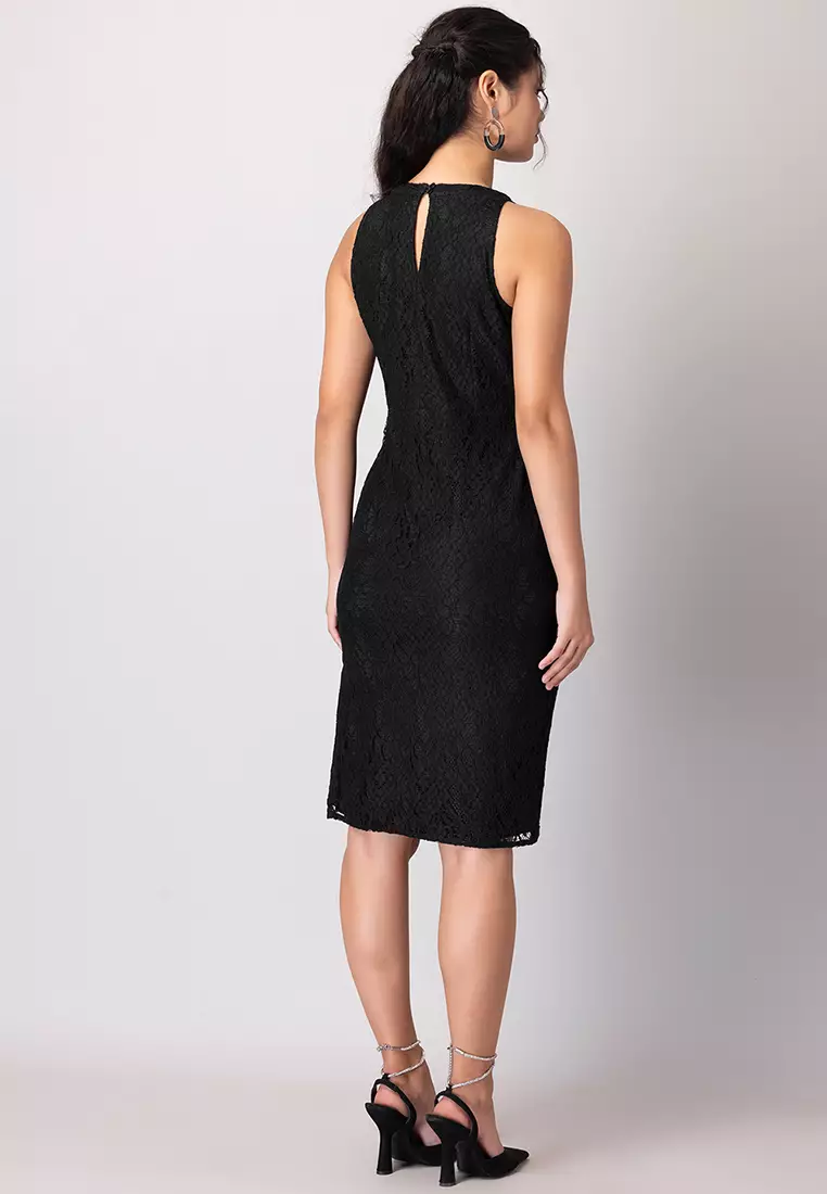 Black Embellished Neck Sleeveless Dress