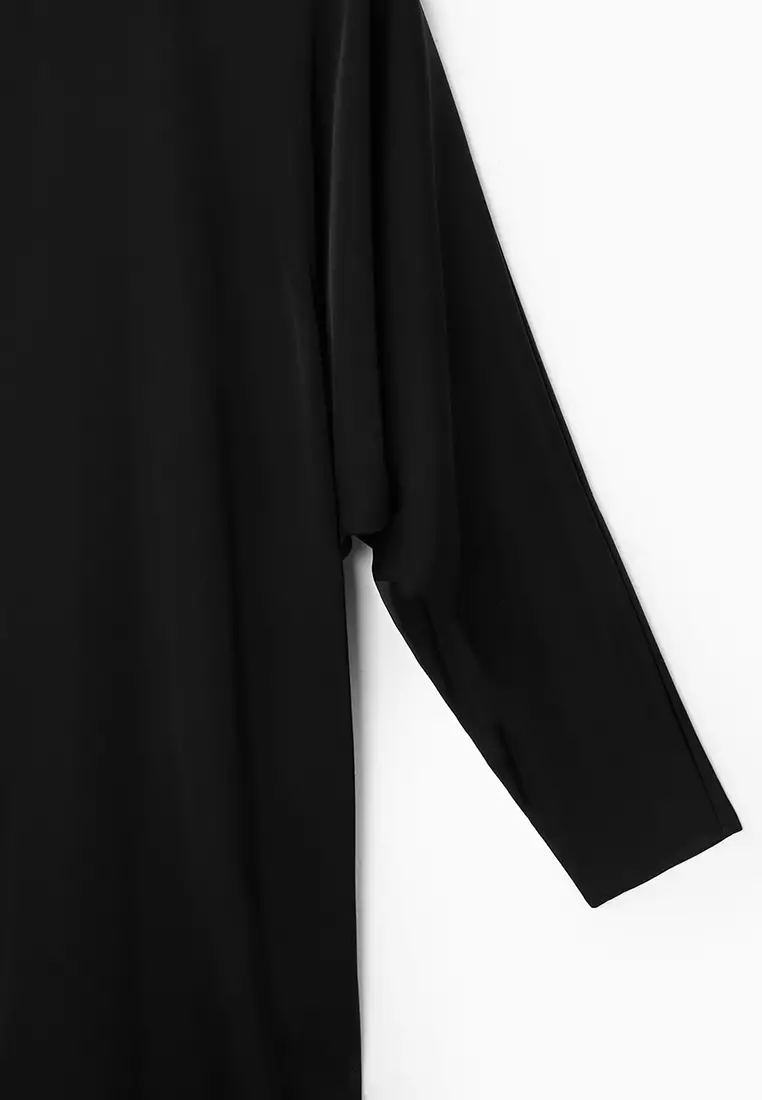 Batwing-Sleeve Satin Shift Dress