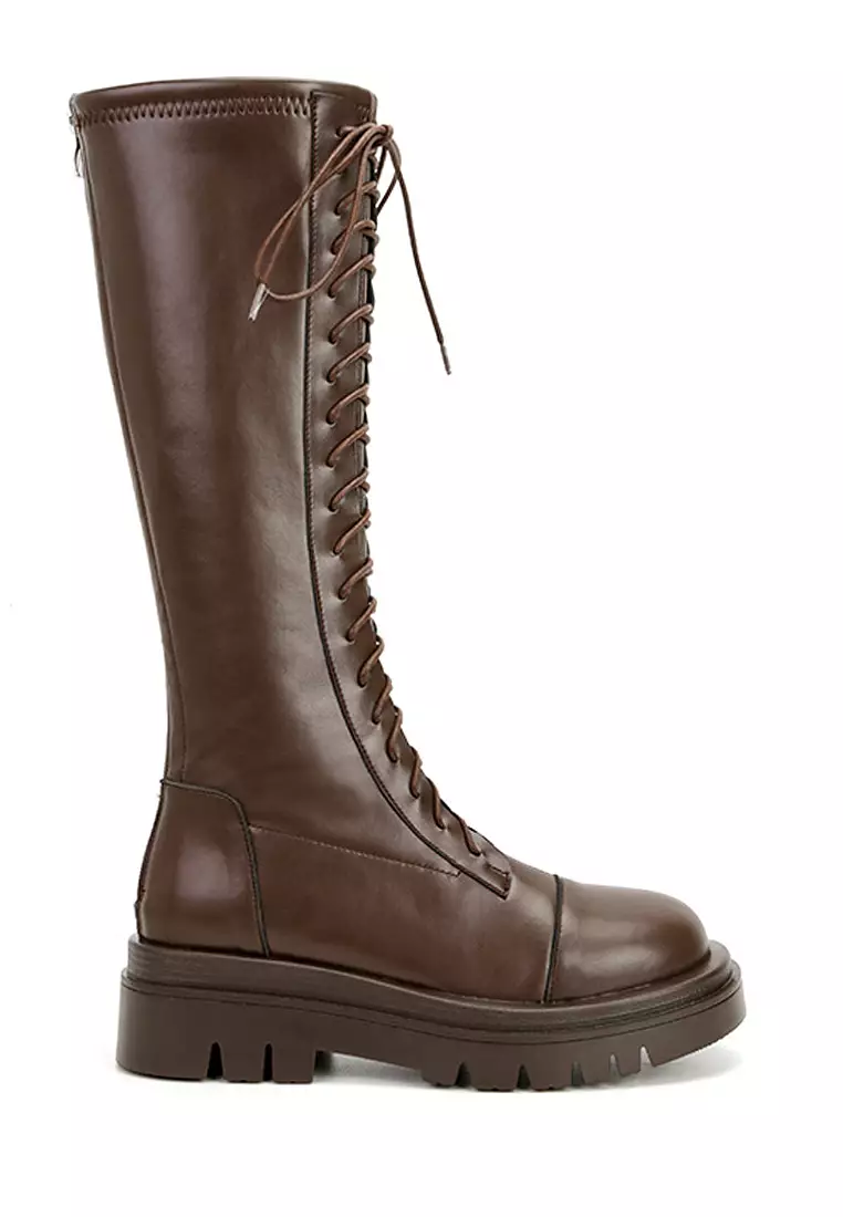 Discount on Twenty Eight Shoes  shoes - SKU: VANSA Slimming Lace-up Platform Stretch Knight Long Boots VSW-B2062610
