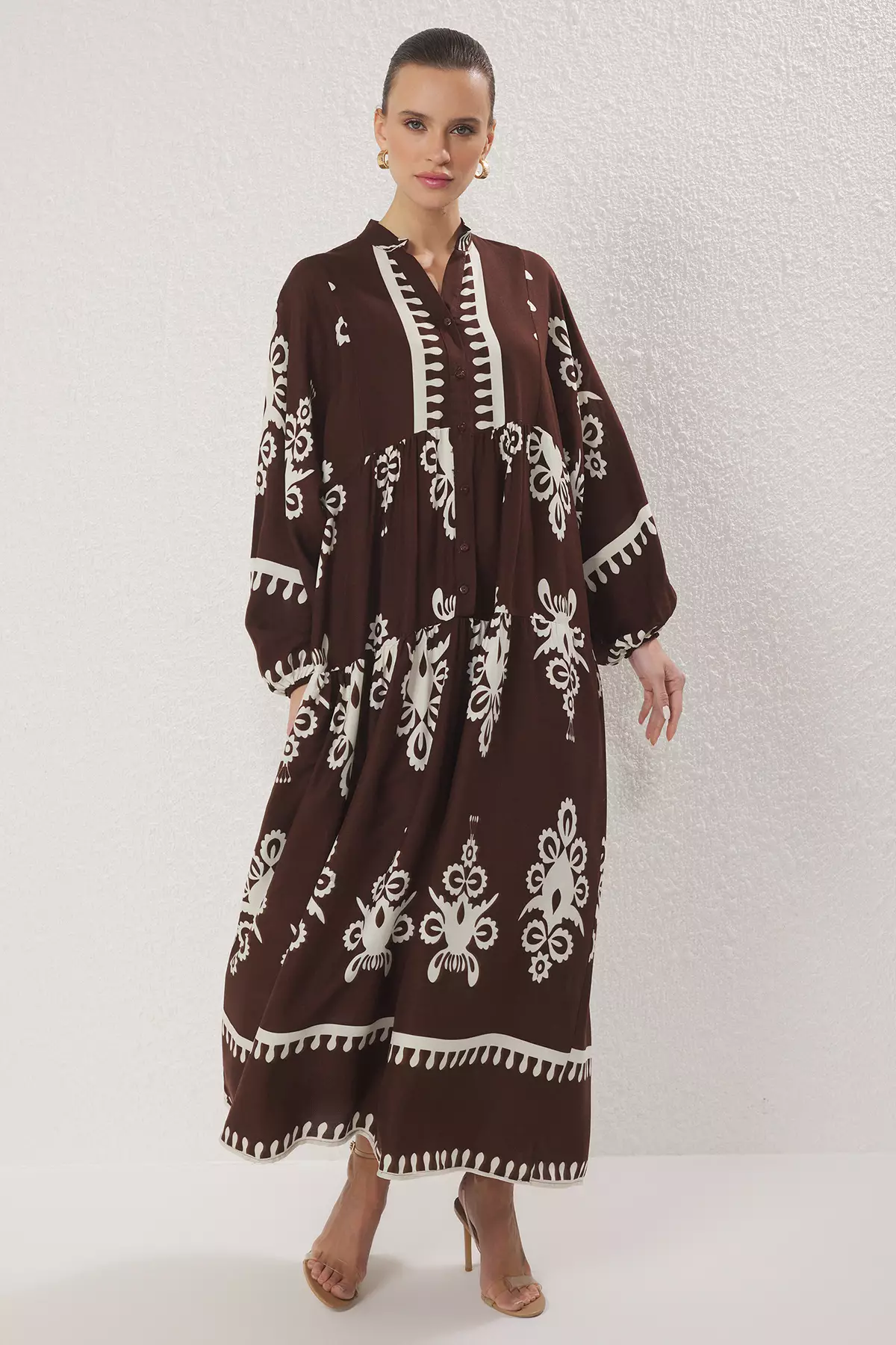 Dark Brown Viscose Woven Dress Tctss24Eb00221