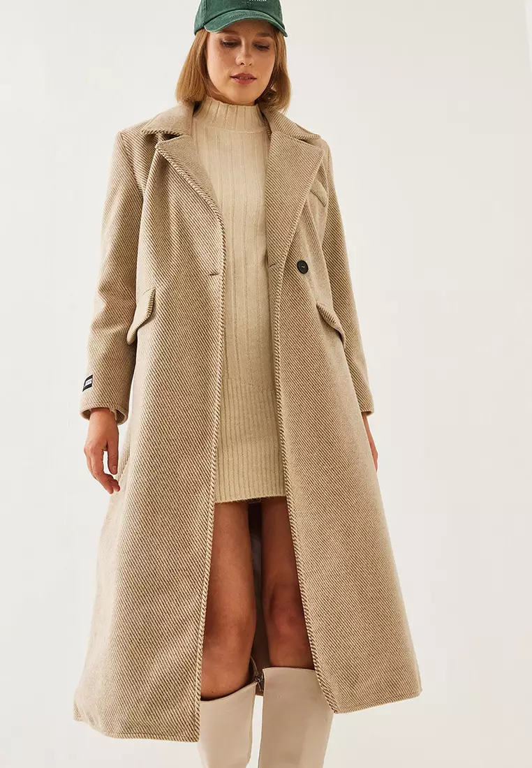 Women's Sleeve Badge Detail Long Cashmere Coat 2496 60261001