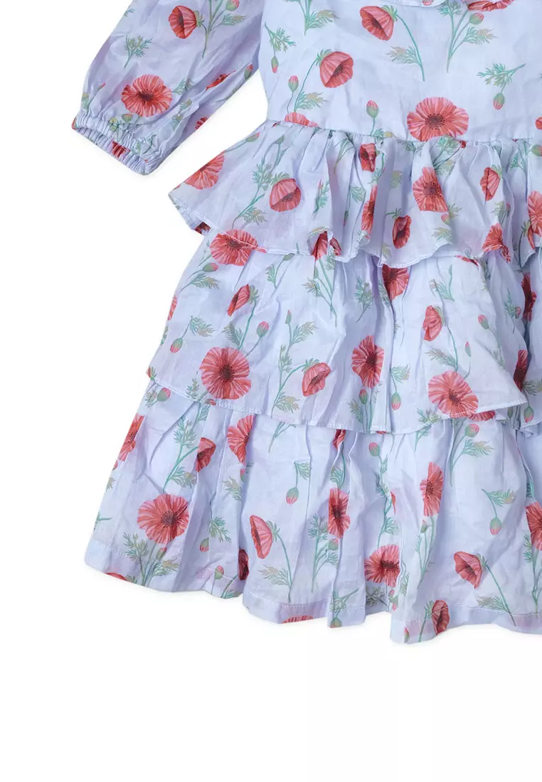 Girls Poppies Print Ruffles Dress