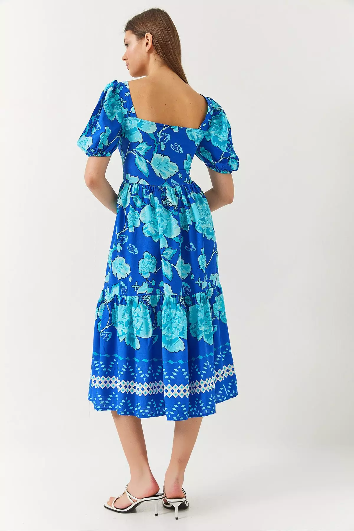 Women's Watermelon Sleeve Square Neck Patterned Tericotone Dress 60261412