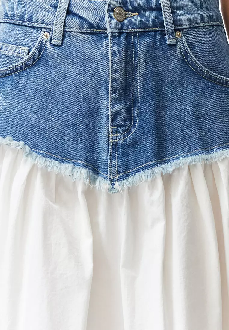 Mid Washed Denim Midi Skirt