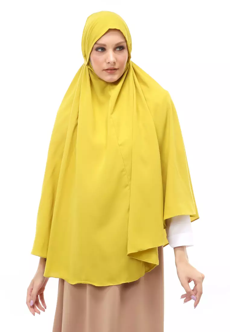 Nindy Jilbab Khimar Bergo Jumbo Motif Polos Relaxed Fit - Lemon